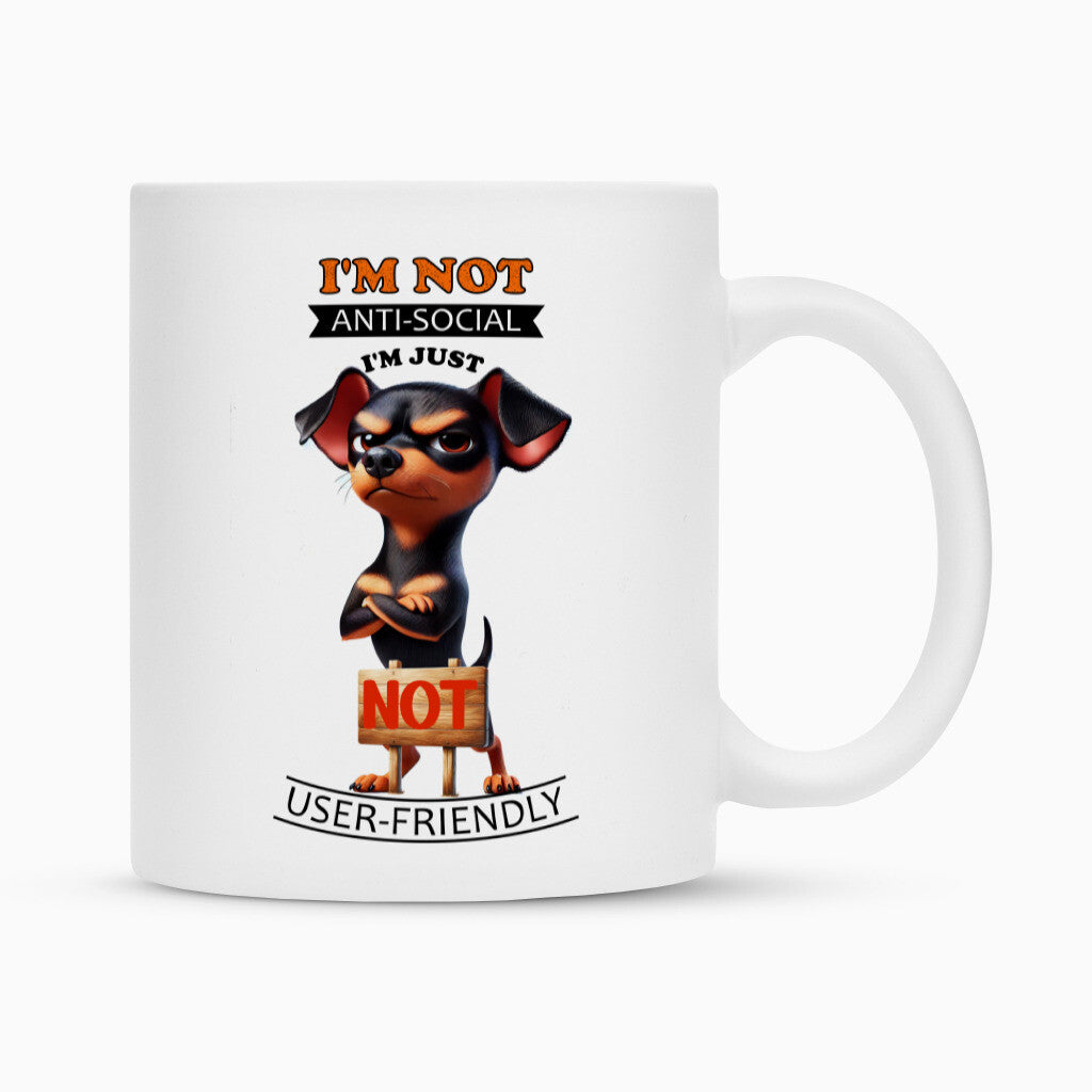 Tasse "Zwergpinscher - Anti-Social" Weiß – hunde-shirt.de