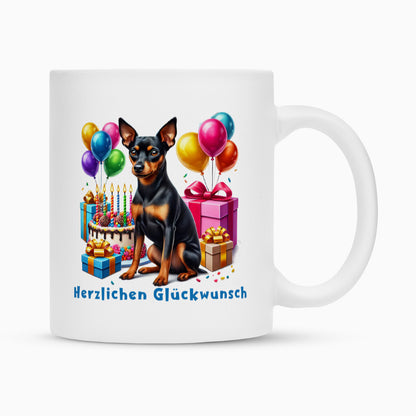 Tasse "Zwergpinscher - Herzlichen Glückwunsch" Weiß – hunde-shirt.de