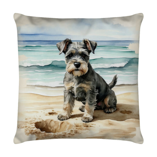 Kissen "Zwergschnauzer - Strandtag" Weiß – hunde-shirt.de