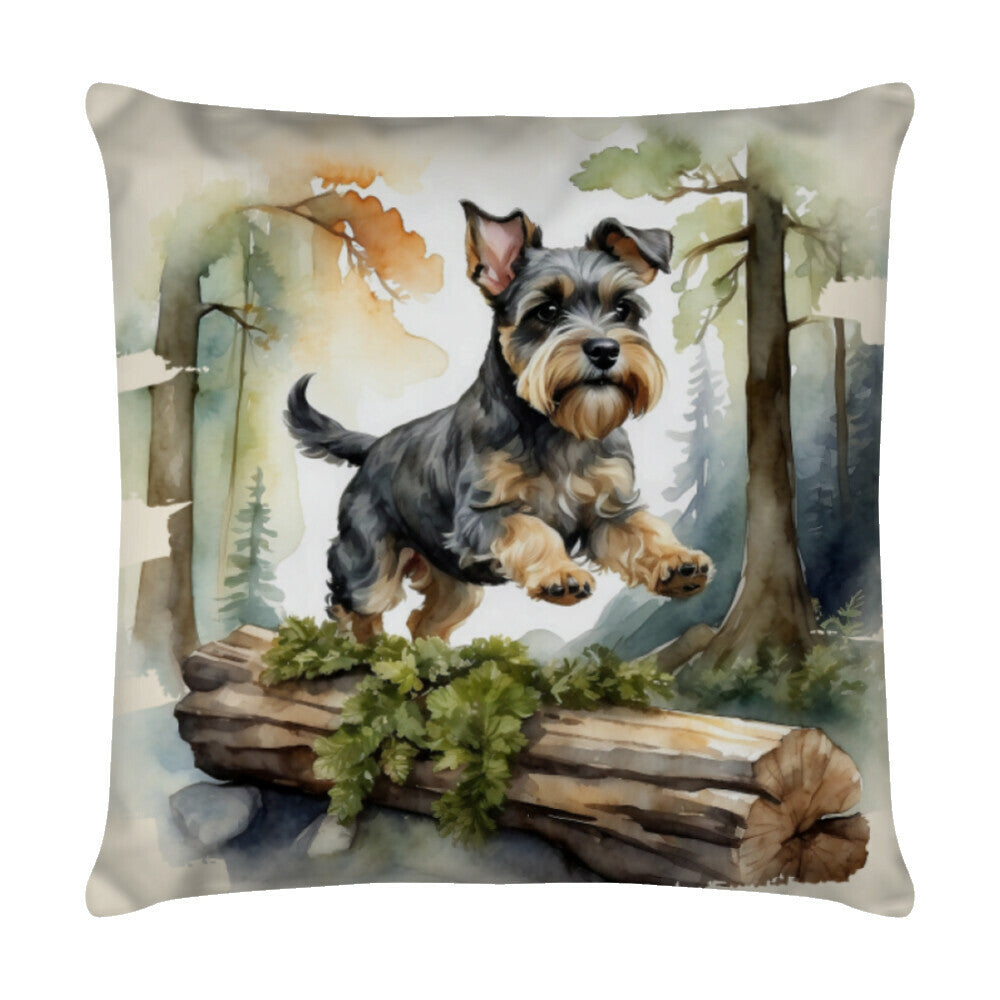 Kissen "Zwergschnauzer - Waldlauf" Weiß – hunde-shirt.de