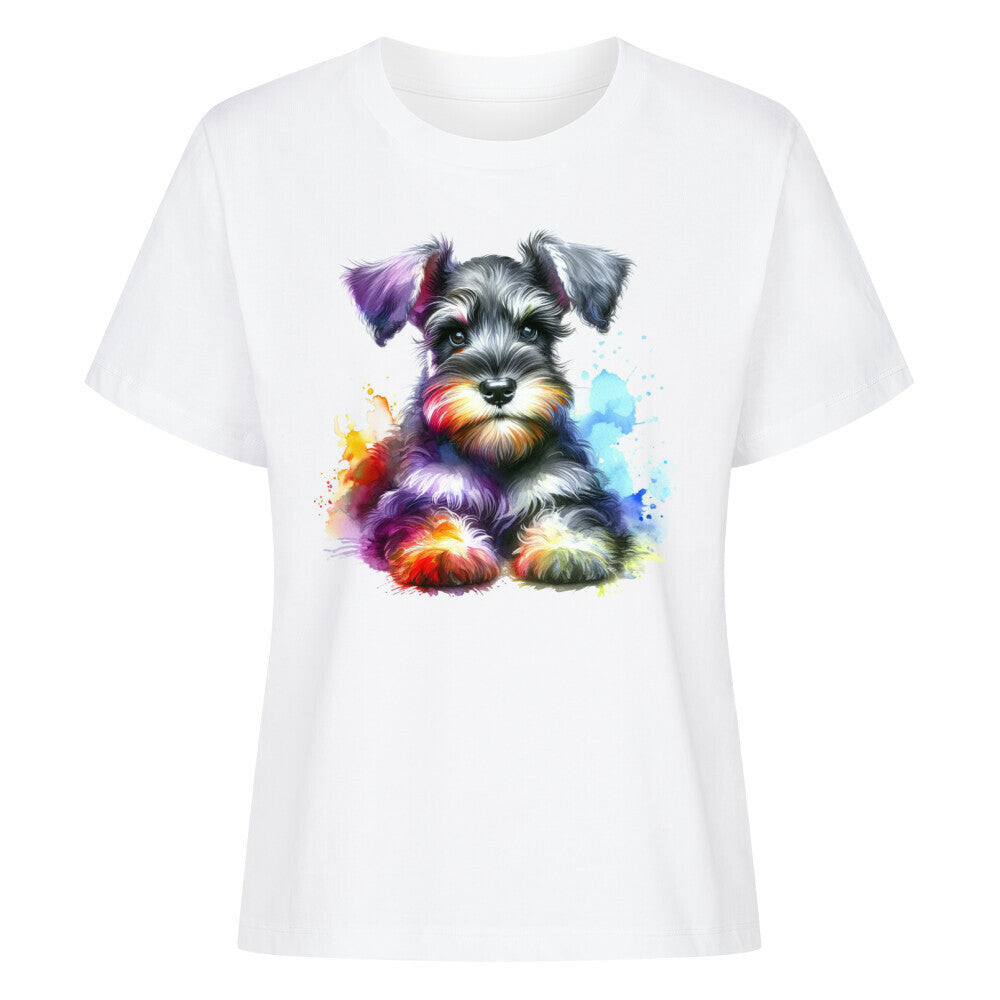 Premium Damen-Shirt "Zwergschnauzer - Colour" Weiß – hunde-shirt.de