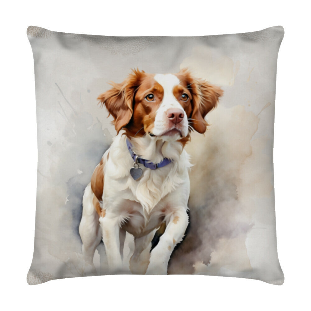 Kissen "Brittany Spaniel - Aufpassen!" Weiß – hunde-shirt.de