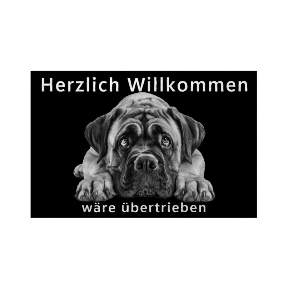 Fußmatte "Bullmastiff - Übertrieben..." Weiß – hunde-shirt.de