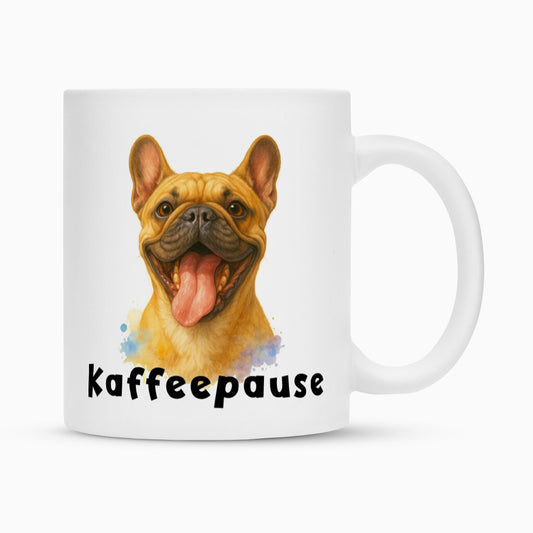 Tasse "Frenchie hell - Kaffeepause" Weiß – hunde-shirt.de