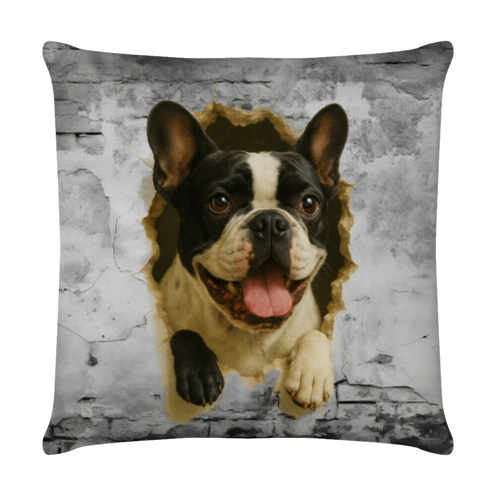 Kissen "Frenchie s/w - Wall" Weiß – hunde-shirt.de