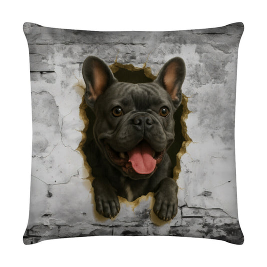 Kissen "Frenchie grau - Wall" Weiß – hunde-shirt.de