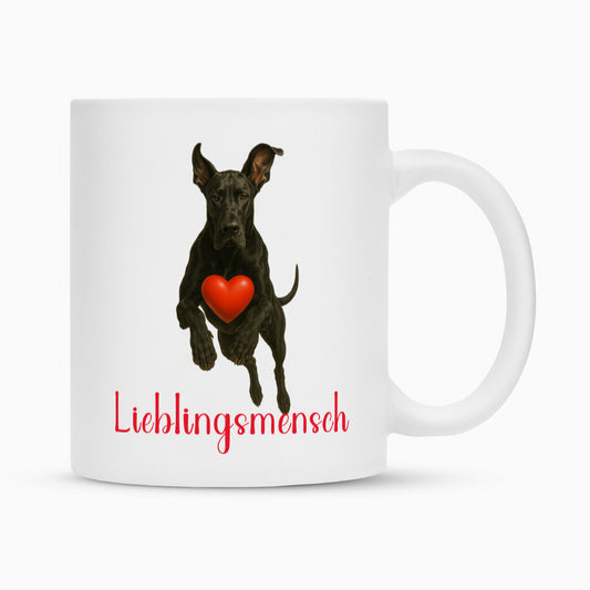 Tasse "Dogge schwarz - Lieblingsmensch" Weiß – hunde-shirt.de