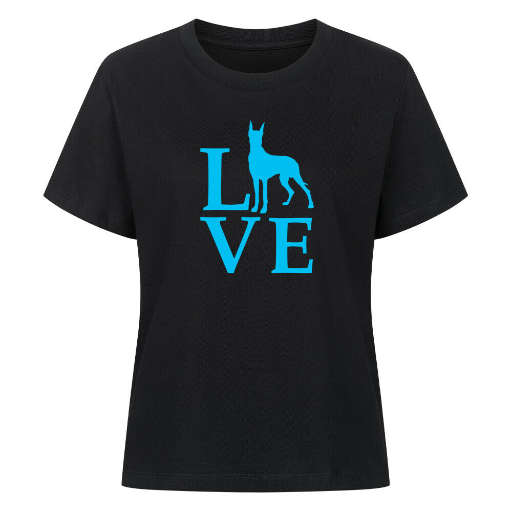 Premium Damen-Shirt "Deutsche Dogge - Love blue" Schwarz – hunde-shirt.de
