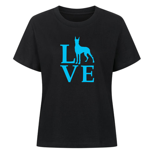 Premium Damen-Shirt "Deutsche Dogge - Love blue" Schwarz – hunde-shirt.de