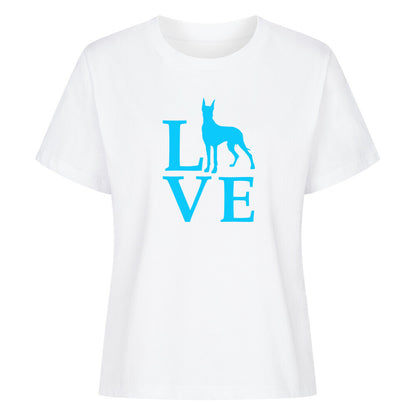 Premium Damen-Shirt "Deutsche Dogge - Love blue" Weiß – hunde-shirt.de