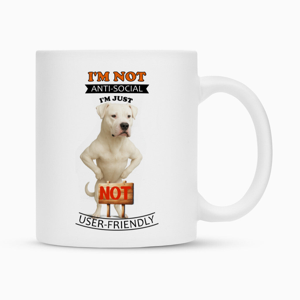 Tasse "Dogo Argentino - Anti-Social" Weiß – hunde-shirt.de