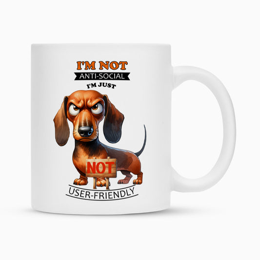 Tasse "Dackel - Anti-Social" Weiß – hunde-shirt.de