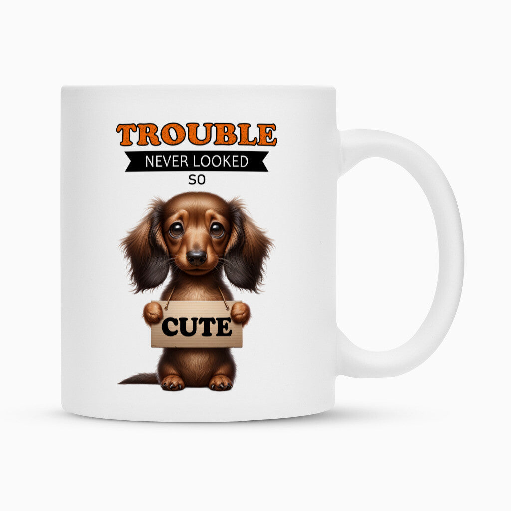 Tasse "Dackel - Trouble" Weiß – hunde-shirt.de