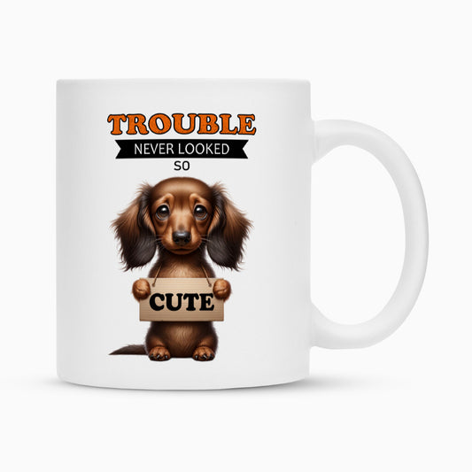 Tasse "Dackel - Trouble" Weiß – hunde-shirt.de