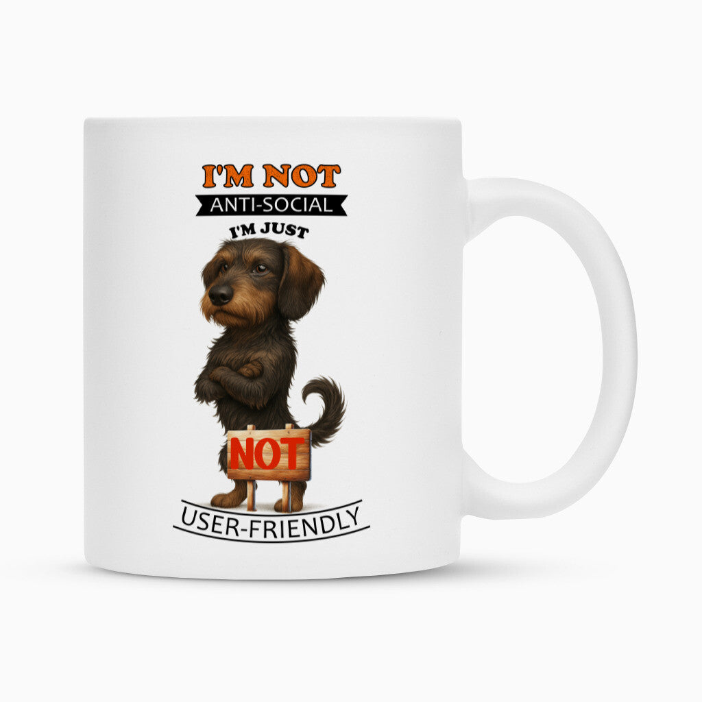 Tasse "Dackel ( Rauhaar ) - Anti-Social" Weiß – hunde-shirt.de