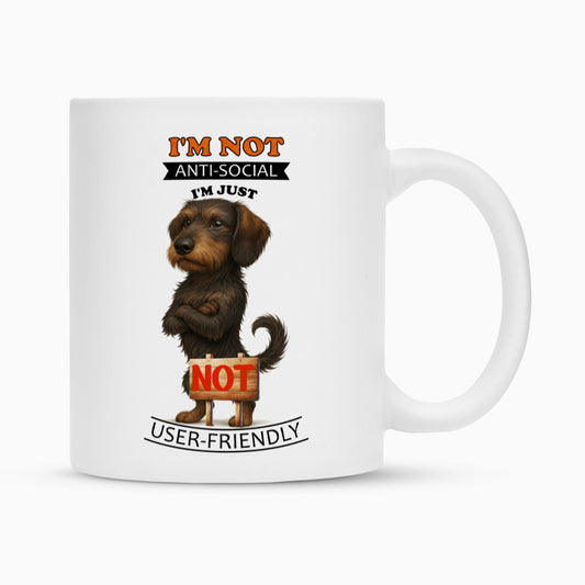 Tasse "Dackel ( Rauhaar ) - Anti-Social" Weiß – hunde-shirt.de