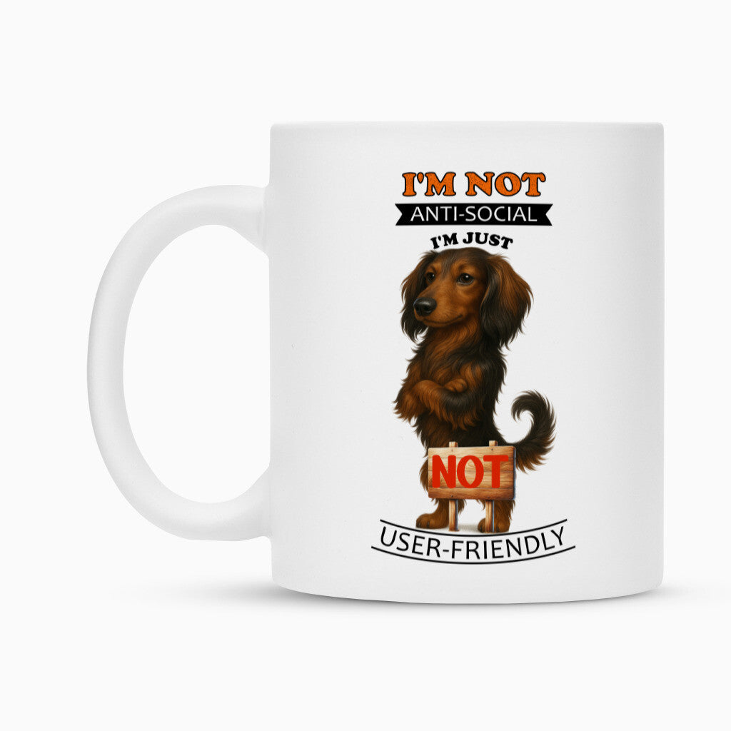 Tasse "Dackel ( Langhaar ) - Anti-Social" – hunde-shirt.de