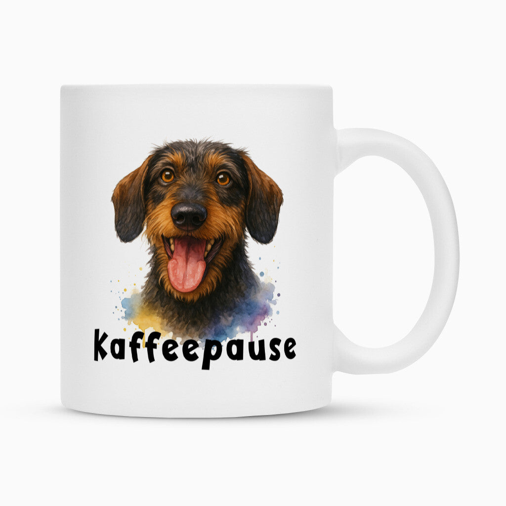 Tasse "Dackel ( Rauhaar ) - Kaffeepause" Weiß – hunde-shirt.de