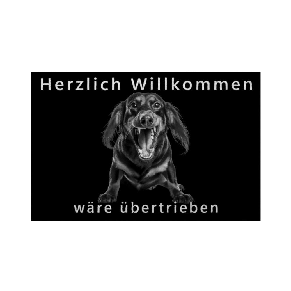 Fußmatte "Dackel ( Langhaar ) - Übertrieben..." Weiß – hunde-shirt.de