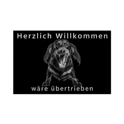 Fußmatte "Dackel ( Langhaar ) - Übertrieben..." Weiß – hunde-shirt.de