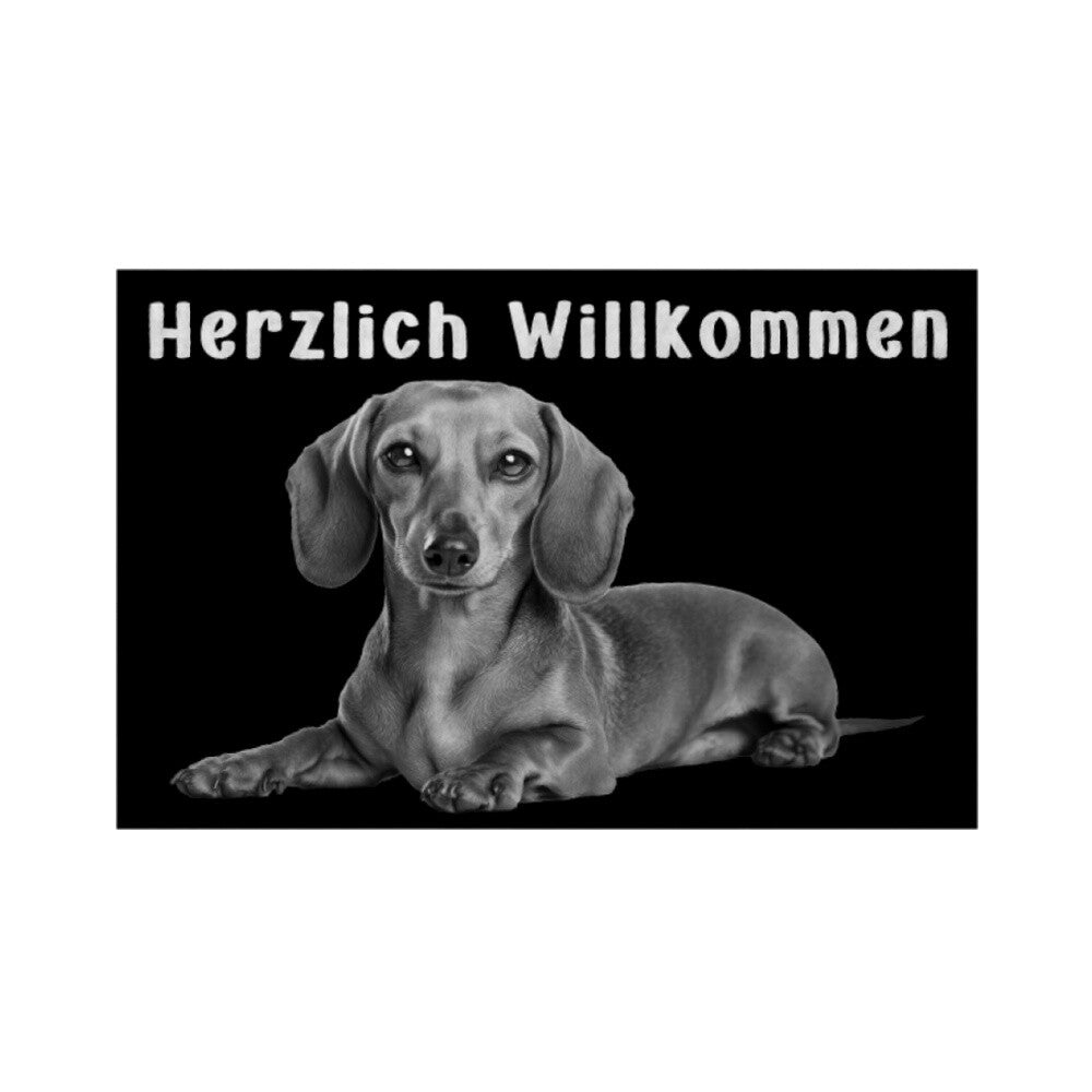 Fußmatte "Dackel - Herzlich Willkommen" Weiß – hunde-shirt.de