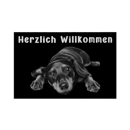 Fußmatte "Dackel - Herzlich Willkommen II" Weiß – hunde-shirt.de