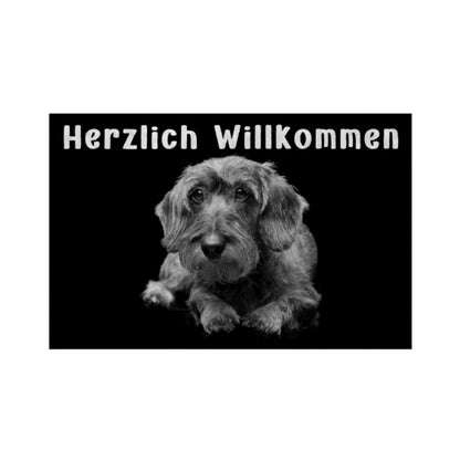 Fußmatte "Dackel ( Rauhaar ) - Herzlich Willkommen" Weiß – hunde-shirt.de