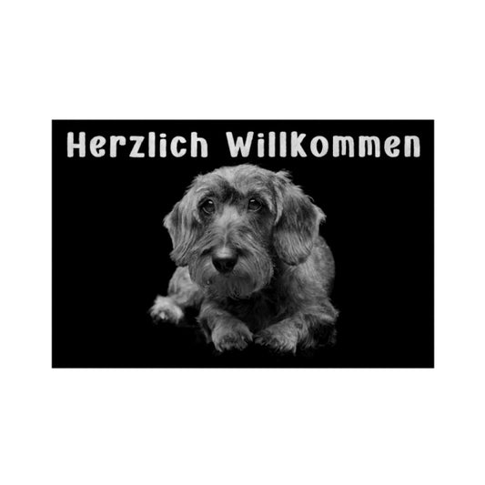 Fußmatte "Dackel ( Rauhaar ) - Herzlich Willkommen" Weiß – hunde-shirt.de