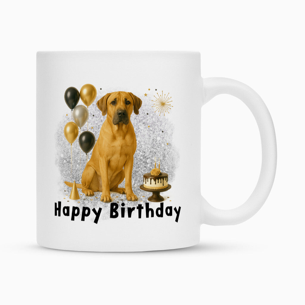 Tasse "Broholmer - Happy Birthday" Weiß – hunde-shirt.de