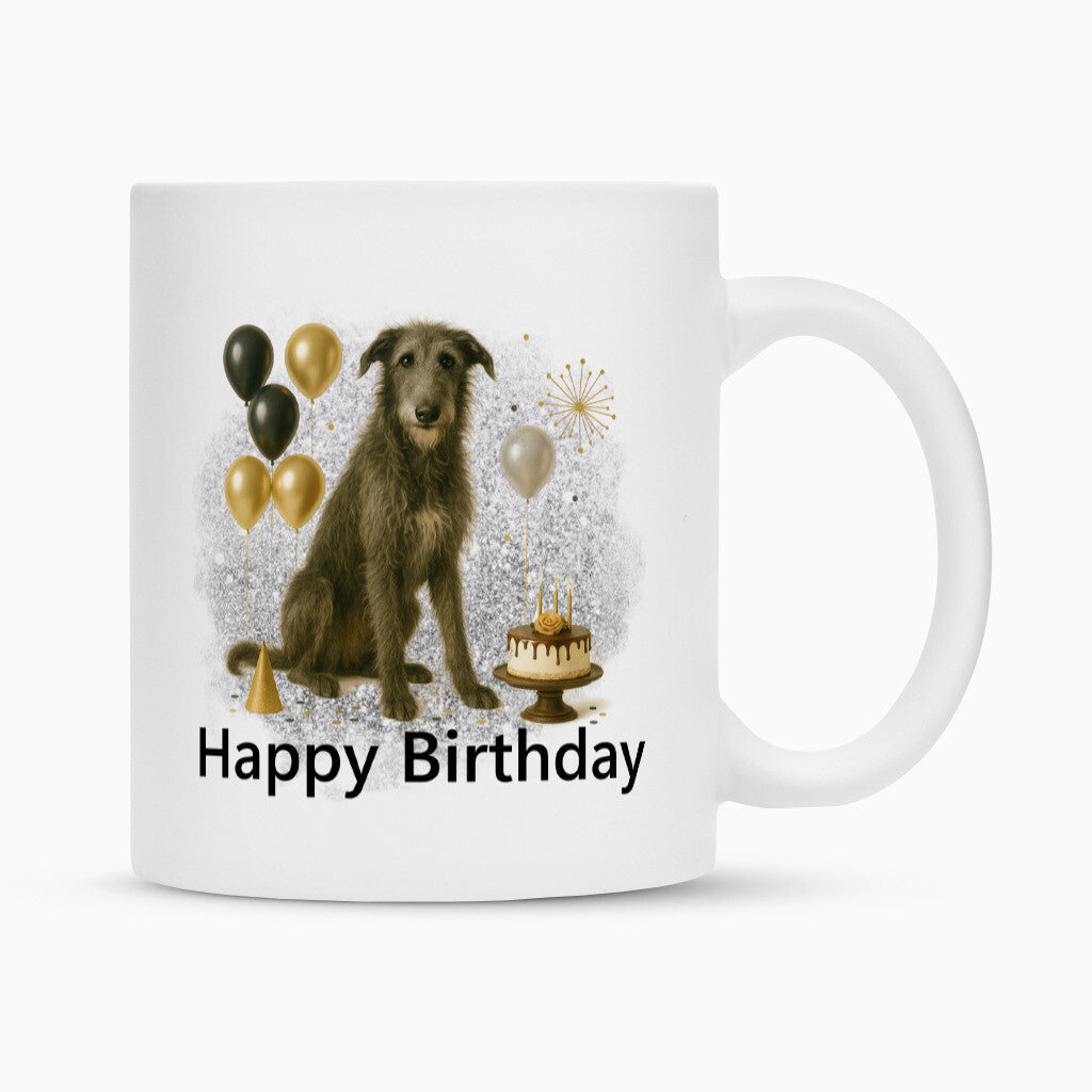 Tasse "Deerhound - Happy Birthday" Weiß – hunde-shirt.de