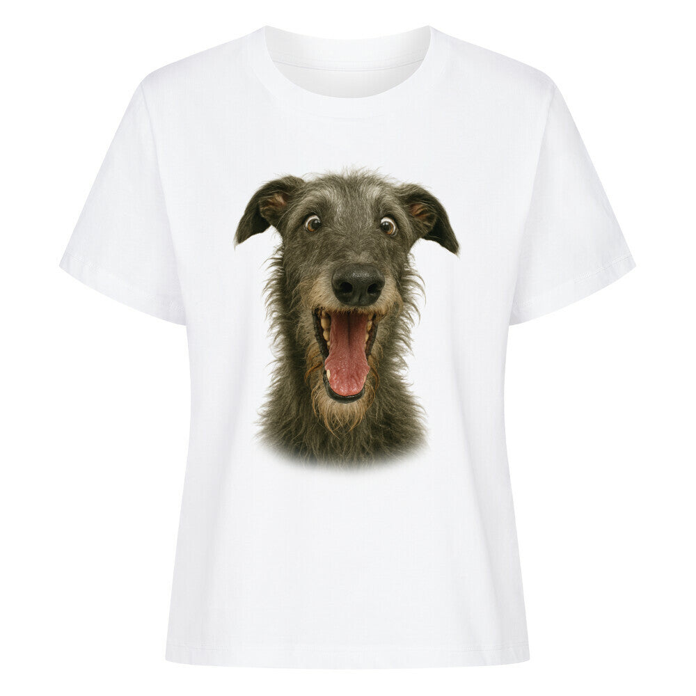 Premium Damen-Shirt "Deerhound - Crazy" Weiß – hunde-shirt.de
