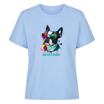 Premium Damen-Shirt "Boston Terrier - Fashion" Sky Blue – hunde-shirt.de