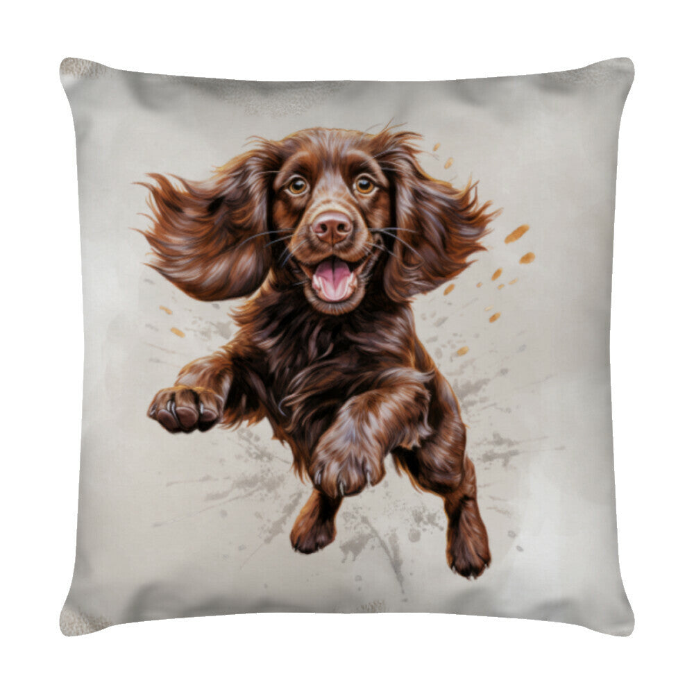 Kissen "Boykin Spaniel - Jump" Weiß – hunde-shirt.de