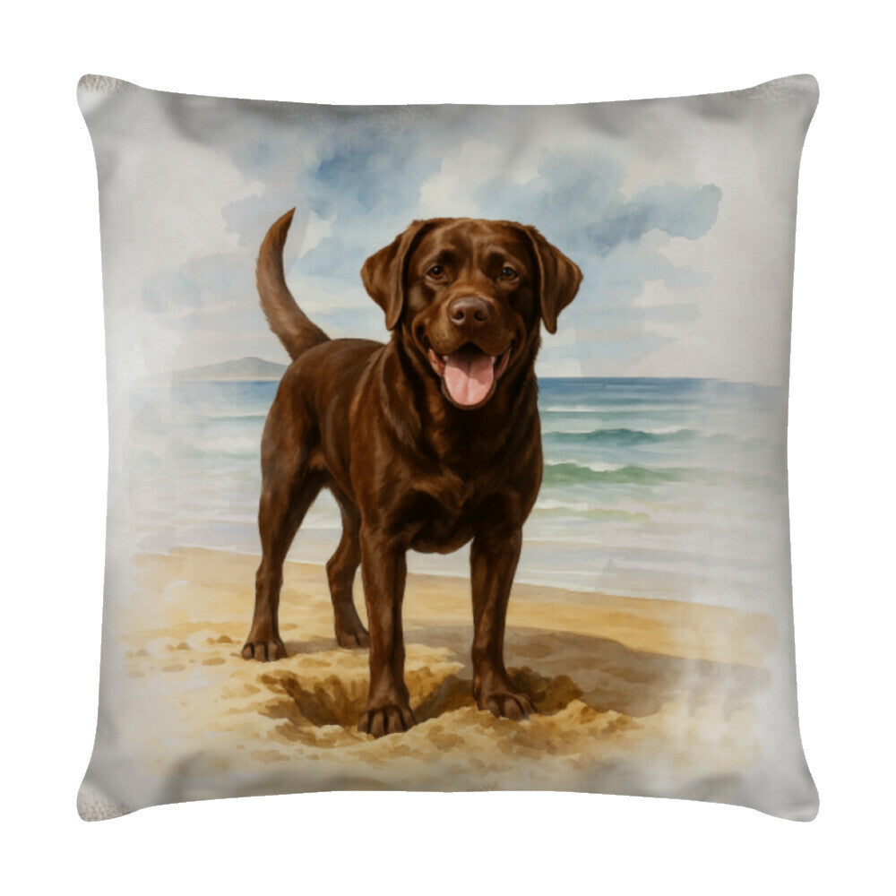 Kissen "Labrador braun - Strandtag" Weiß – hunde-shirt.de