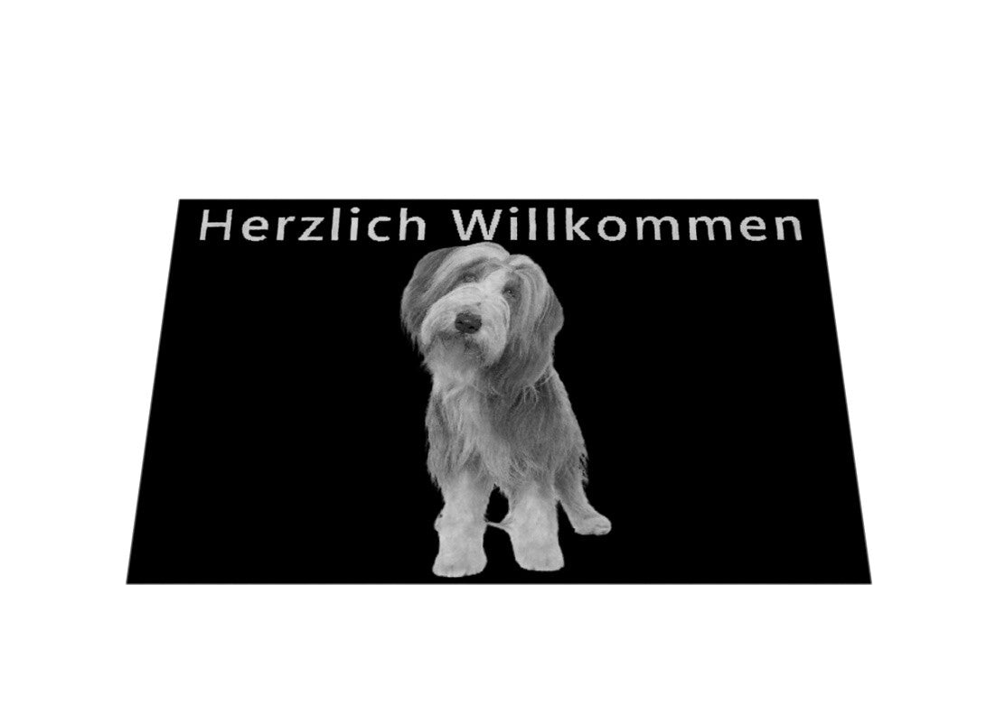 Fußmatte "Bearded Collie - Herzlich Willkommen" Weiß – hunde-shirt.de