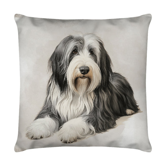 Kissen "Bearded Collie - Relax" Weiß – hunde-shirt.de
