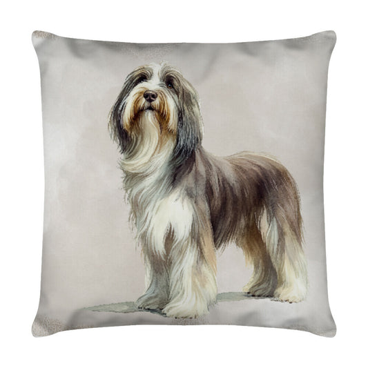 Kissen "Bearded Collie - Aufmerksam" Weiß – hunde-shirt.de