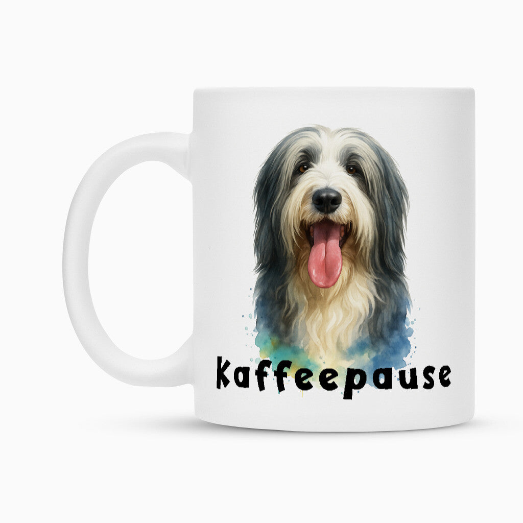 Tasse "Bearded Collie - Kaffeepause" Weiß – hunde-shirt.de