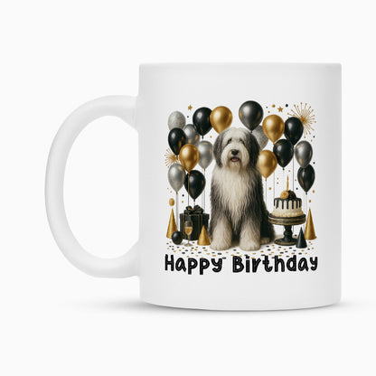 Tasse "Bearded Collie - Happy Birthday" Weiß – hunde-shirt.de