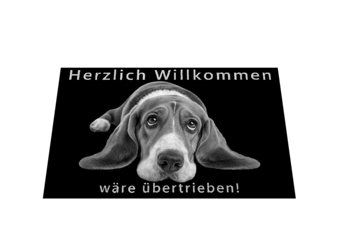 Fußmatte "Basset - Übertrieben" Weiß – hunde-shirt.de