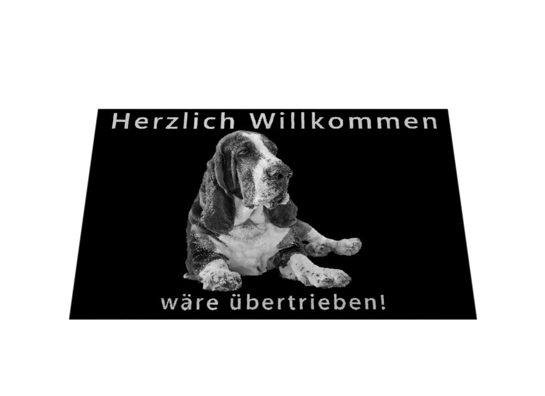 Fußmatte "Basset - Übertrieben II" Weiß – hunde-shirt.de