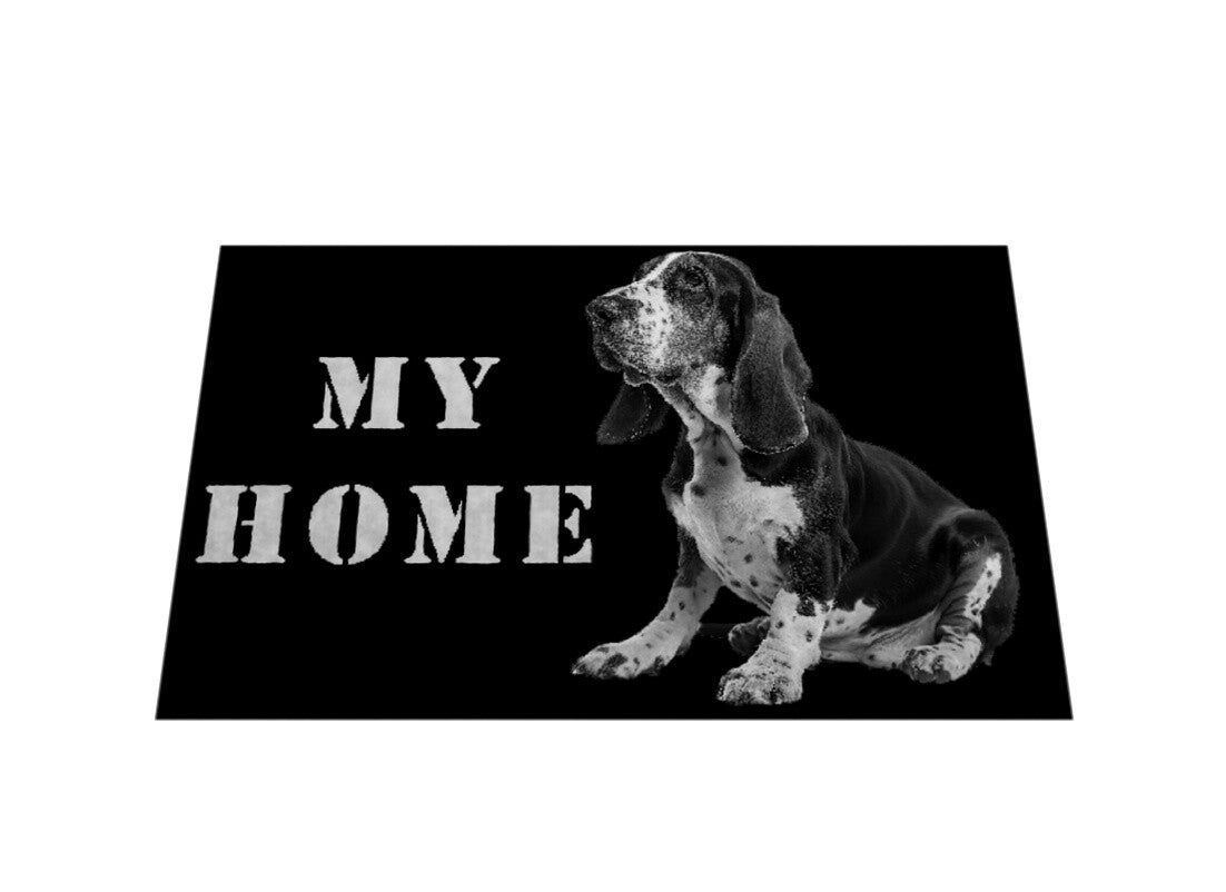 Fußmatte "Basset - MY HOME" Weiß – hunde-shirt.de
