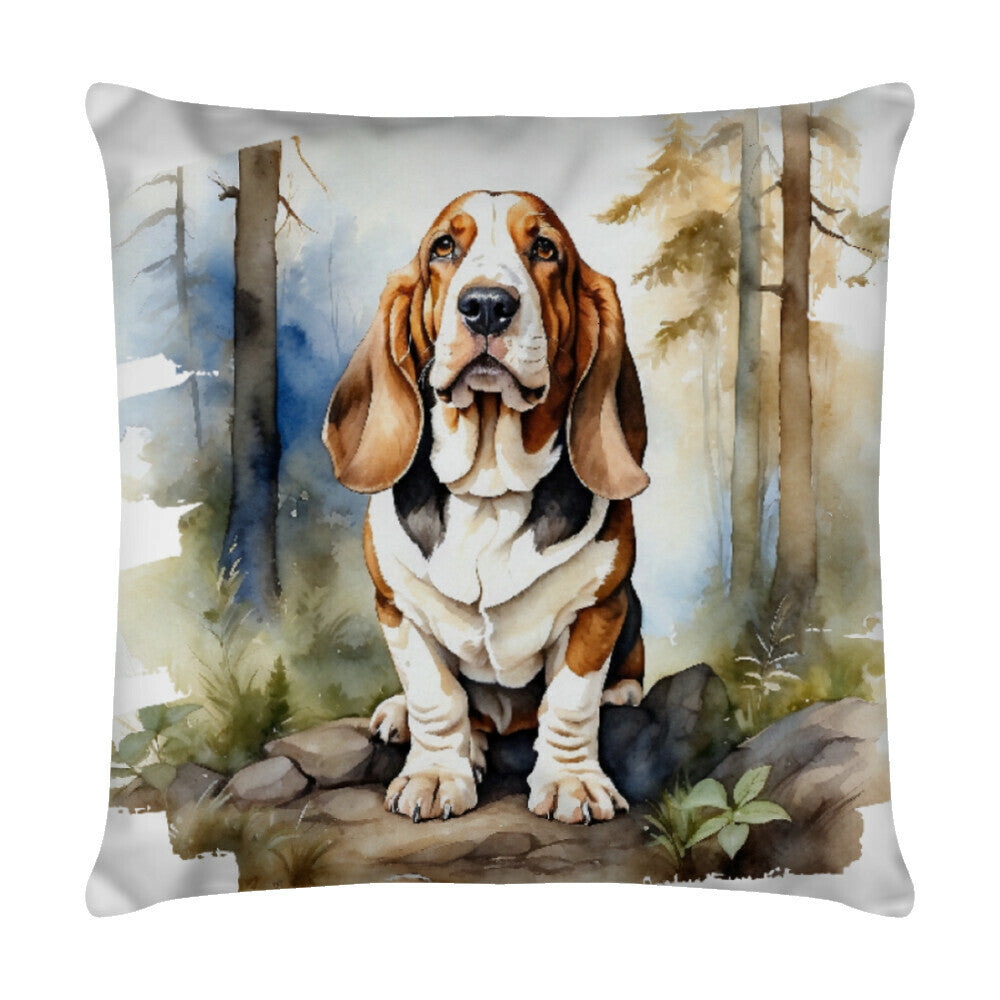 Kissen "Basset - Natur II" Weiß – hunde-shirt.de