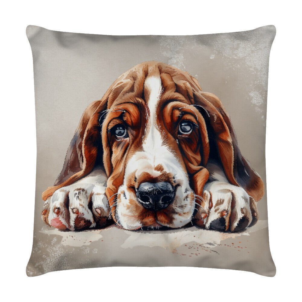 Kissen "Basset - Puppy" Weiß – hunde-shirt.de