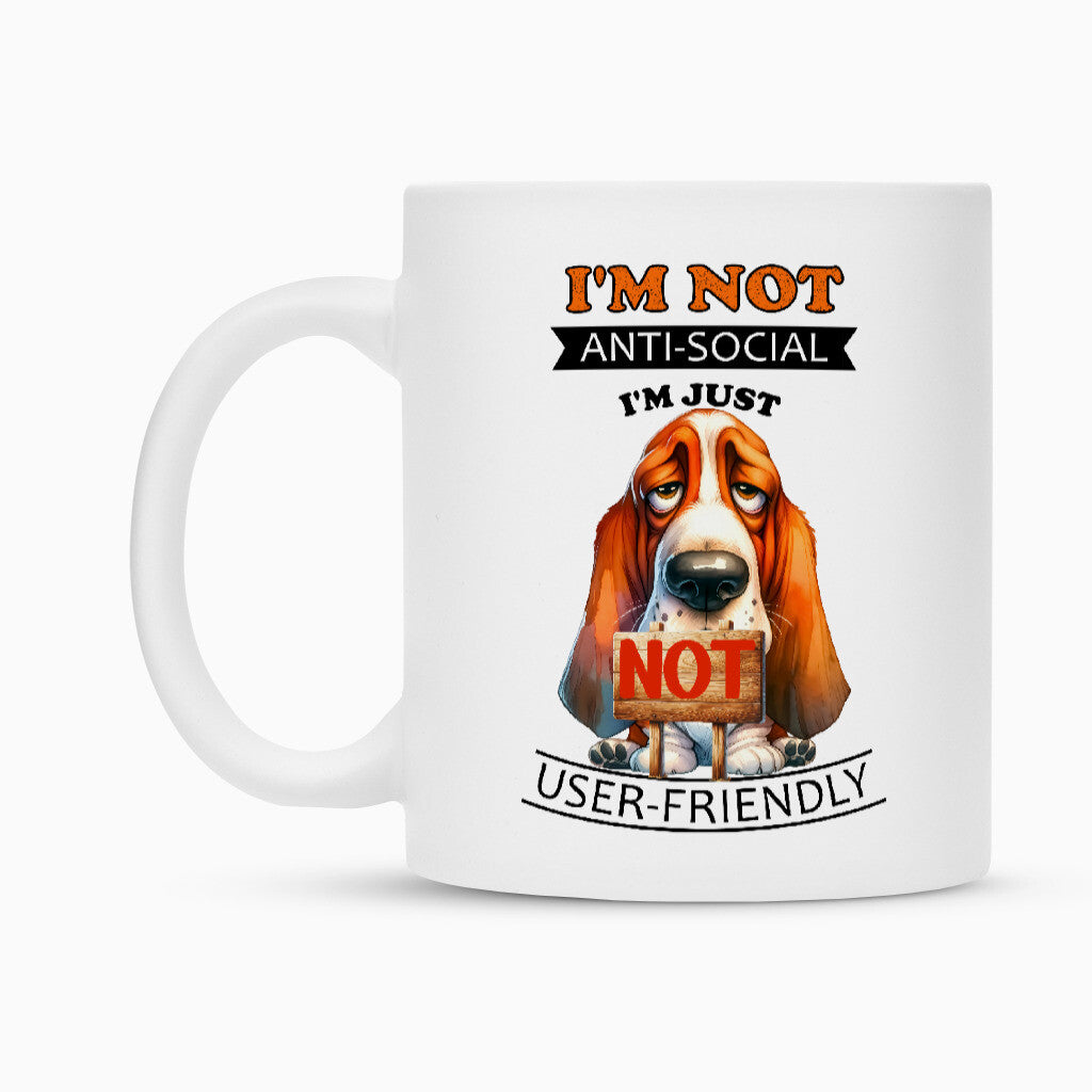 Tasse "Basset - Anti-Social" Weiß – hunde-shirt.de
