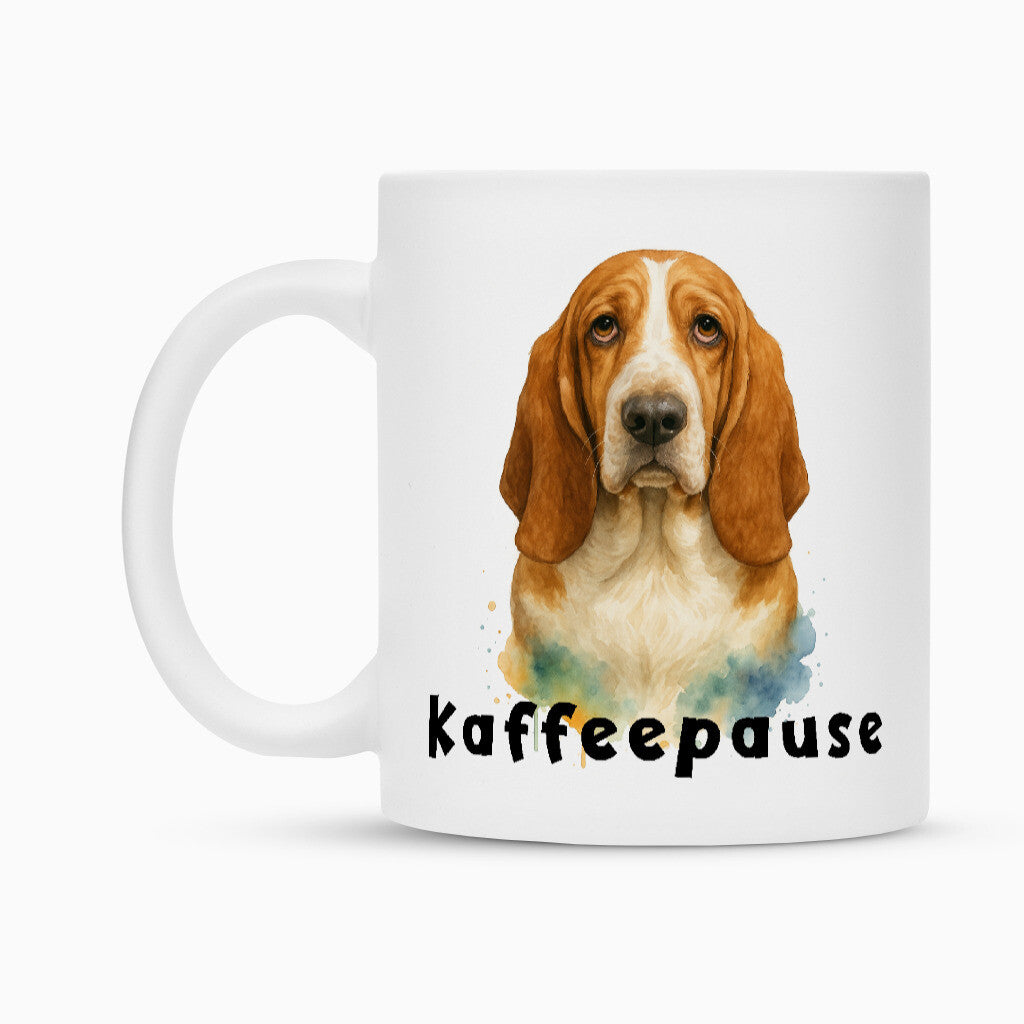 Tasse "Basset - Kaffeepause" Weiß – hunde-shirt.de