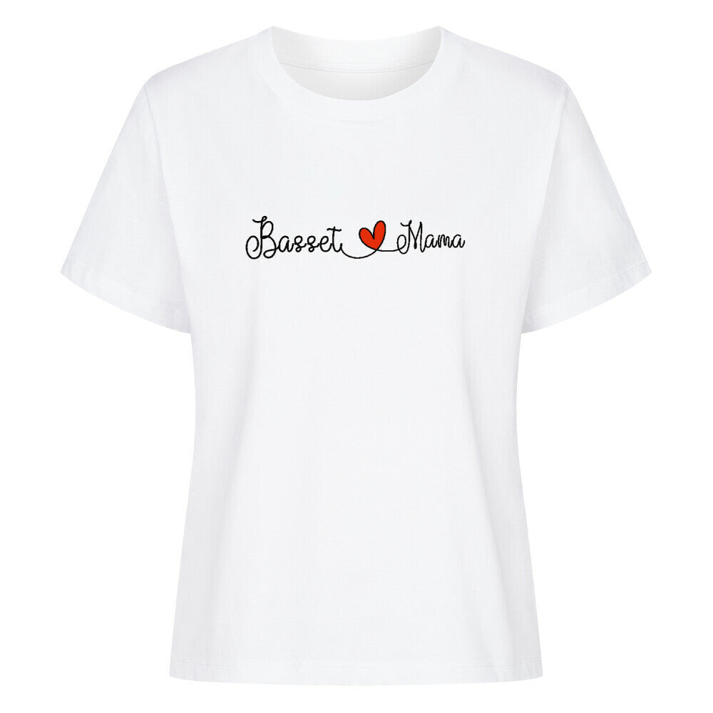 Premium Damen Shirt "Basset - Mama" Weiß – hunde-shirt.de