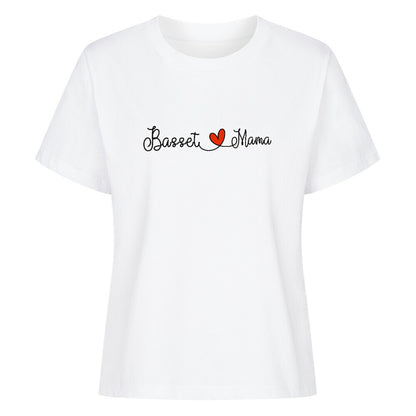 Premium Damen Shirt "Basset - Mama" Weiß – hunde-shirt.de