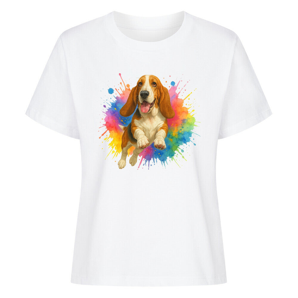 Premium Damen Shirt "Basset - Splash" Weiß – hunde-shirt.de