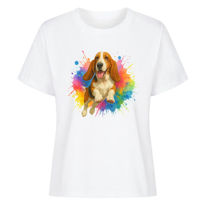 Premium Damen Shirt "Basset - Splash" Weiß – hunde-shirt.de